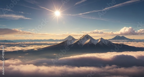 Breathtaking view of the top of the mountain above the clouds photo
