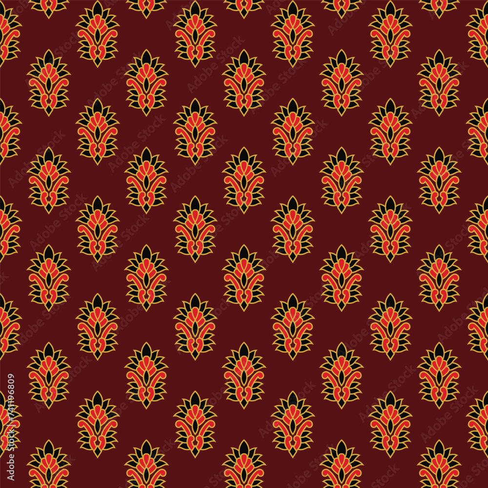Indian traditional floral block print booti allover seamless repeat pattern digital textile design Indian traditional floral block print booti allover seamless repeat pattern digital textile design