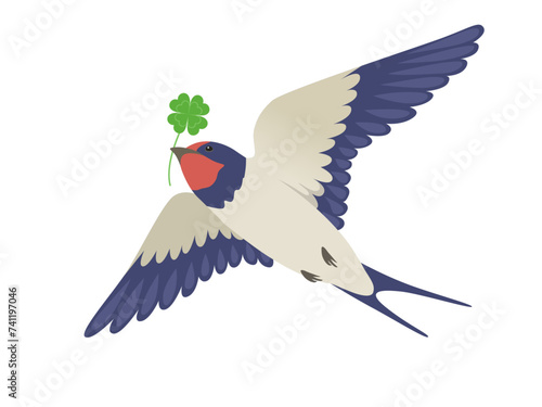 クローバーをくわえたツバメ_ベクターイラスト