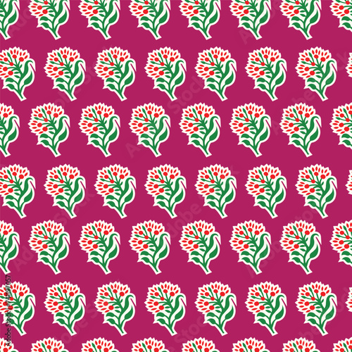 Block print seamless repeat pattern digital textile design floral