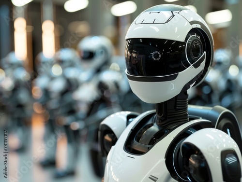 Robotics engineering lab futuristic robots in development AI progress