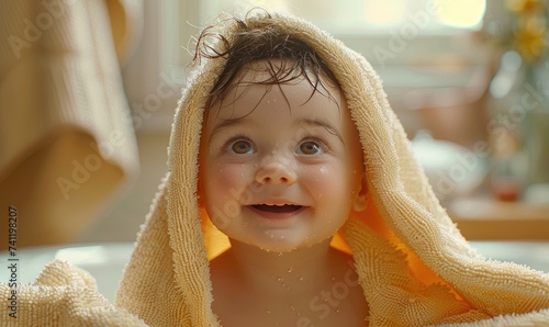 A cute baby is laughing und...