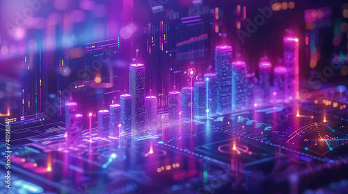 futuristic city in virtual space. Futuristic city with neon lights