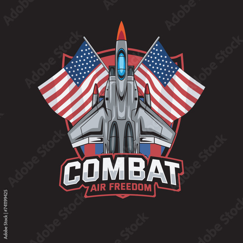Vector Illustration Air Jet from upper view with COMBAT AIR FREEDOM text Esport Logo