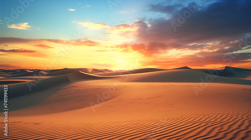 A desert landscape with a sunset in the background © Chaudary
