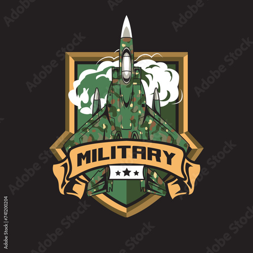 Vector Illustration Air Jet Army from upper view with MILITARY text Esport Logo