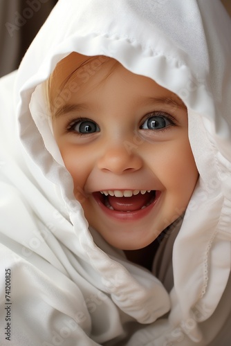 A cute baby is laughing und...