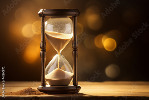 Vintage Hourglass Counting Down Time on a Warm Glowing Background, Concept of Passing Time