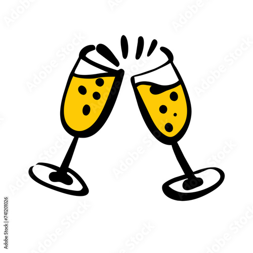 Doodle Cheers icon isolated. Cheers Glasses, Glasses
