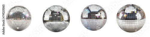 Silver disco mirror ball Hyperrealistic Highly Detailed Isolated On Transparent Background Png File