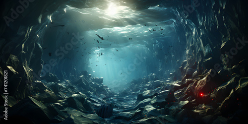 Underwater Scene with Beautiful Sun Ray Effect Under Sea