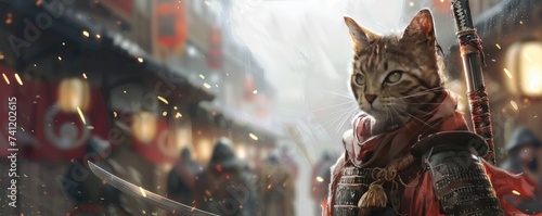 Samurai cat in a historical setting a fearless warrior with a noble heart