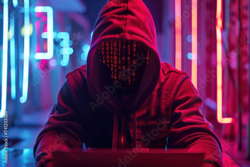 Hoodie hacker cyber security using laptop. Techonology and business concept. Generative ai..