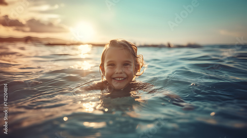 Cute child swimming in sea © May
