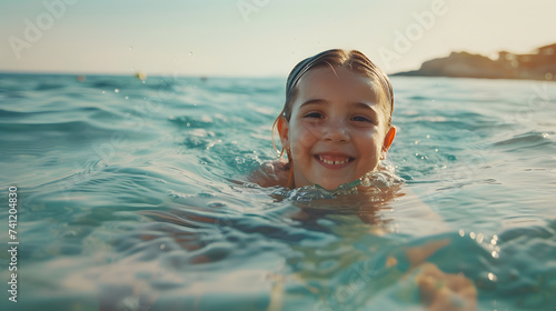 Cute child swimming in sea © May