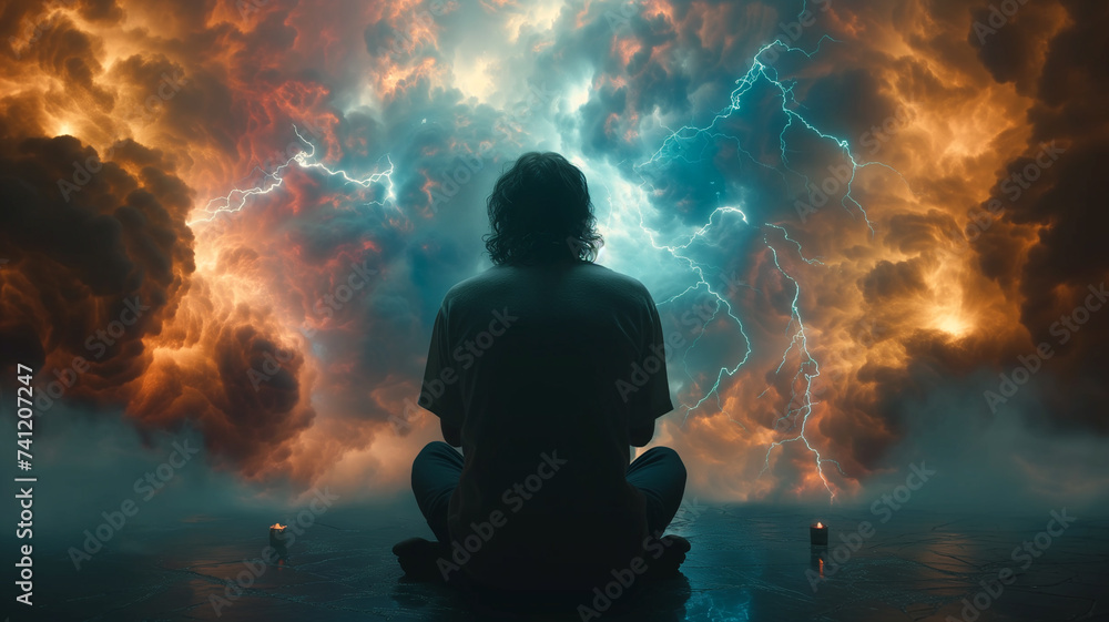 Solitary Figure Meditating Before a Storm Solitary Figure Meditating Before a Storm