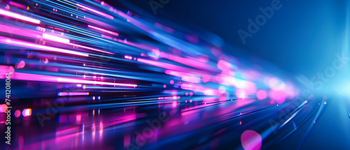Speeding through the night, the highway lights merge into streams of color, capturing the rush of motion
