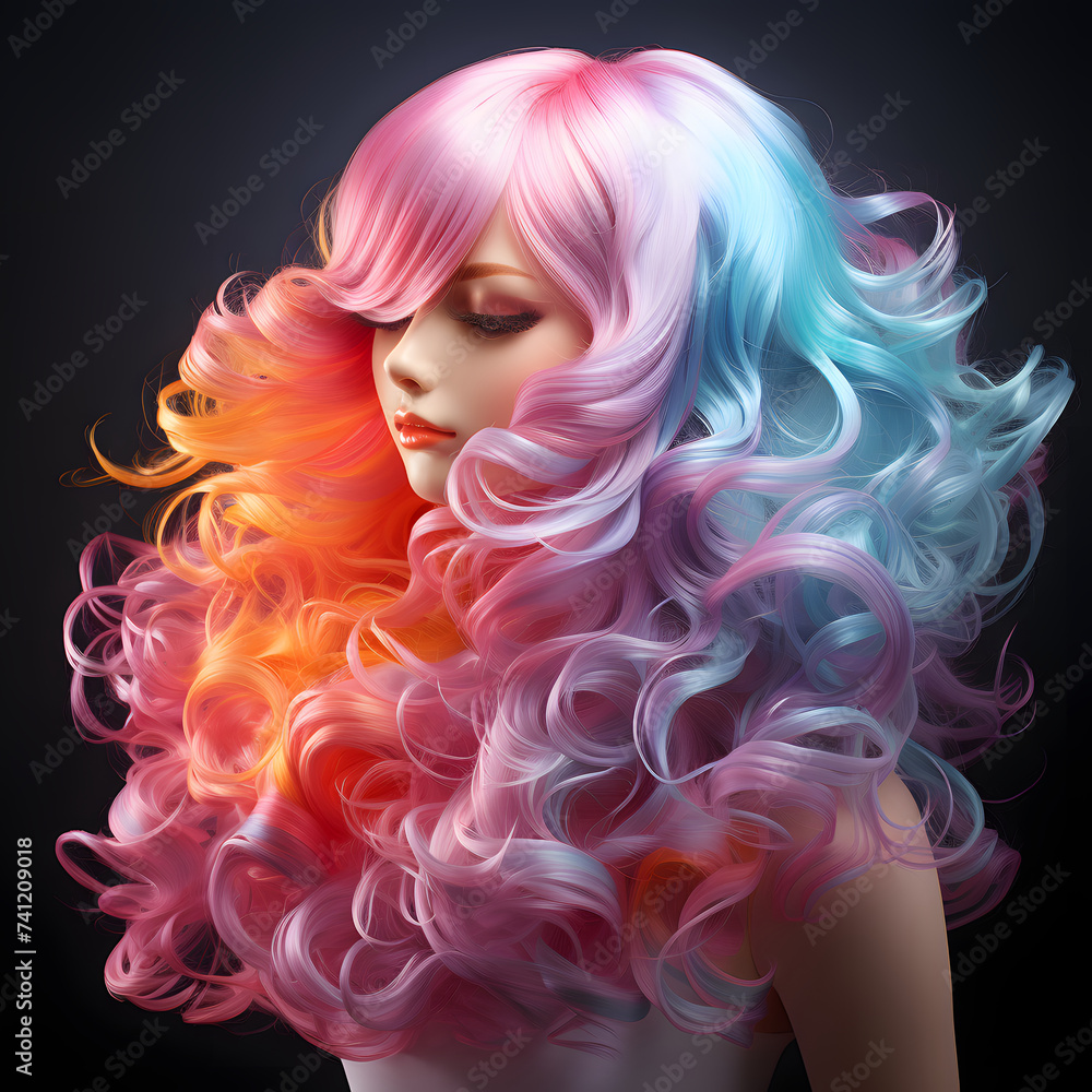 A Woman with Beautiful Colorful Wavy Hair A Woman with Beautiful Colorful Wavy Hair