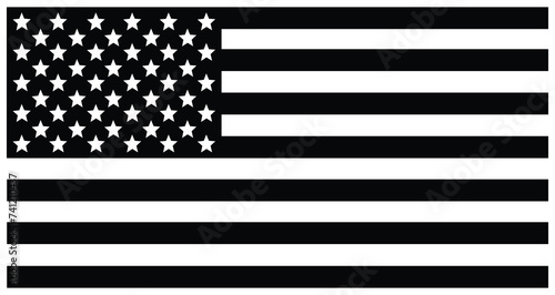 black and white version of the US flag vector isolated on wite bg.