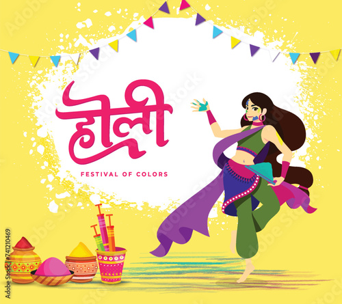 Happy holi festival. Indian people dance with holi celebration background. vector illustration design