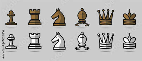 minimalist collection of chess piece design element for gaming app icon logo template vector illustration design. simple king, queen, rook, bishop, knight, pawn Pro Vector and Pro SVG