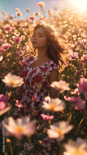 a beautiful woman among flowers