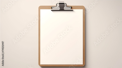 wooden clipboard with blank A4 paper mockup template, isolated on light grey background.