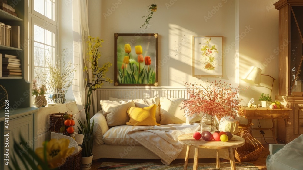 Fototapeta premium A living room filled with furniture and a painting