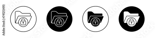 Secret Folder Icon Set. Confidential Data Secure Vector Symbol in a Black Filled and Outlined Style. Privacy Guarded Sign.