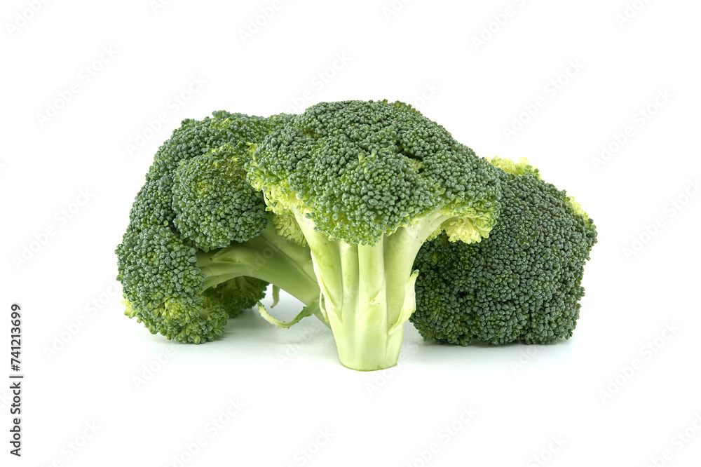 Broccoli flower heads isolated on white background Broccoli flower heads isolated on white background