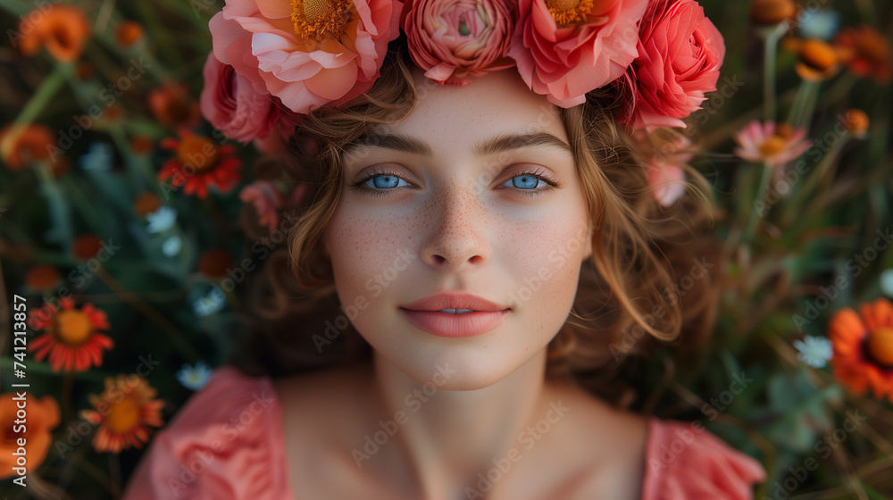 Woman with flower crown on her head