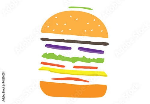 Cut away Parts of a Cheeseburger. Editable Clip Art
