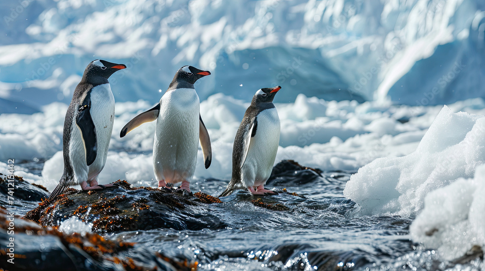 Naklejka premium Penguin on iceberg, wildlife of Antarctica.