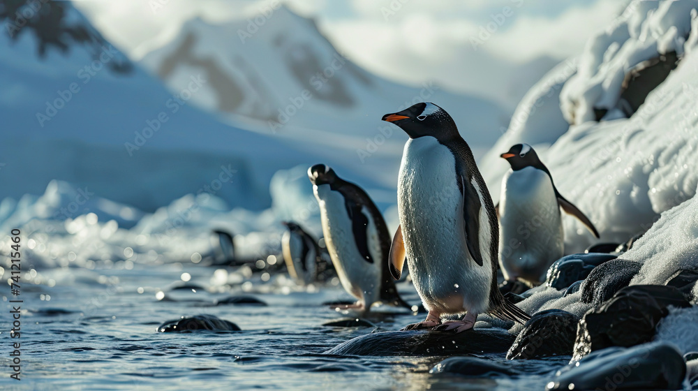 Penguin on iceberg, wildlife of Antarctica.
