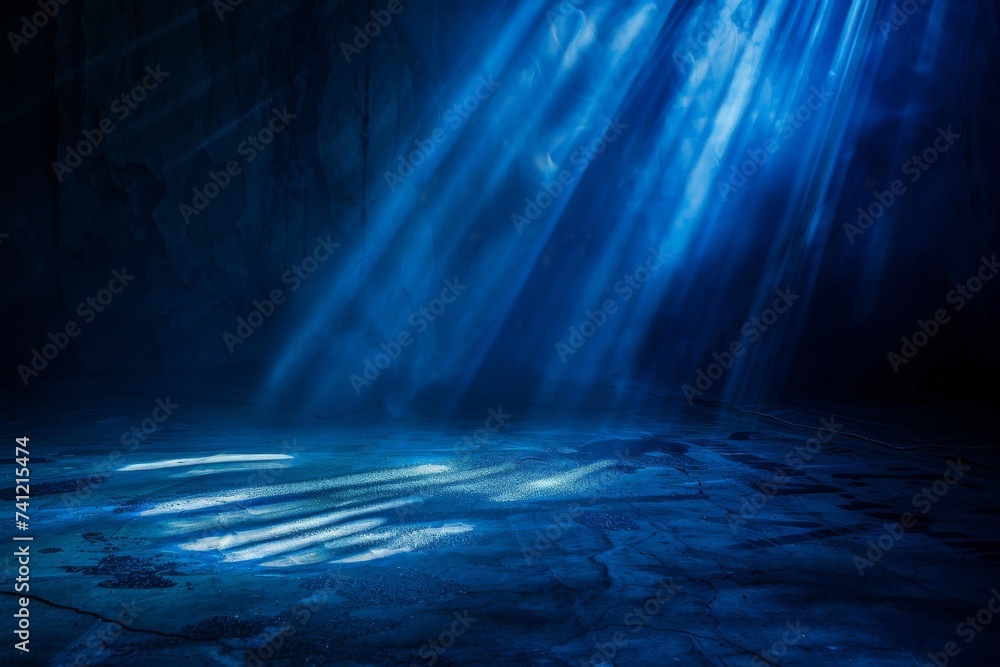 Obraz premium Blue Light Shines Down on Ground. Generative AI