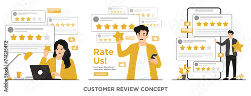 Flat vector customer review feedback concept illustration