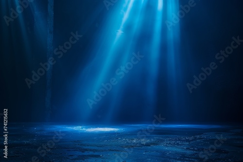 Dark Blue Background Illuminated by Ceiling Light. Generative AI