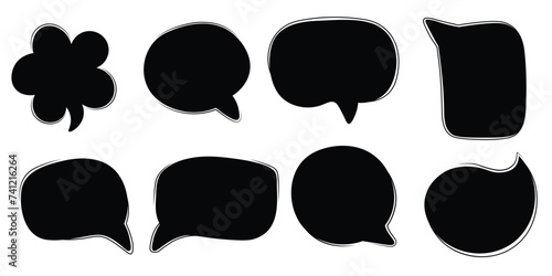 Speech bubbles. Cloud speech bubbles set. Hand drawn doodle black  frame collection. Set of frames for text isolated on white background. Vector illustration. 