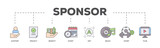 Sponsor icons process flow web banner illustration of film, sport, event, music, art, benefit, project, support icon live stroke and easy to edit 