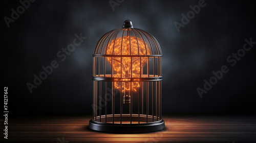 There is a bird cage with a yellow top and a brown bottom  © Saim