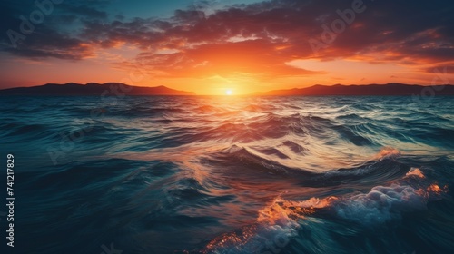 Bright sun setting above dark sea