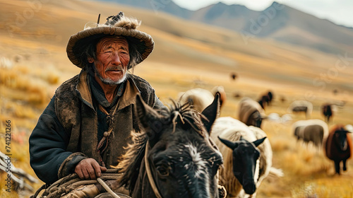 Tibetan man riding on horse © wildarun