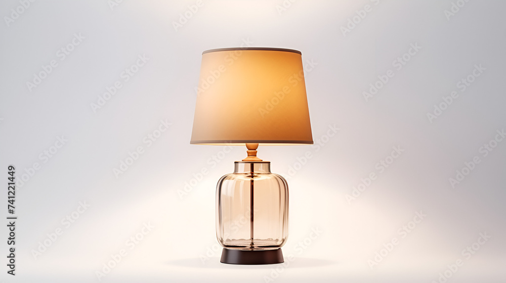 Glowing clear glass table lamp on white,luxury, home decor, room decor, glass lamp, desk lamp, accent lighting,
