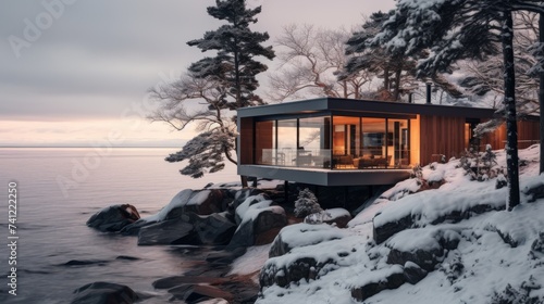 Modern Cabin Overlooking Snowy 