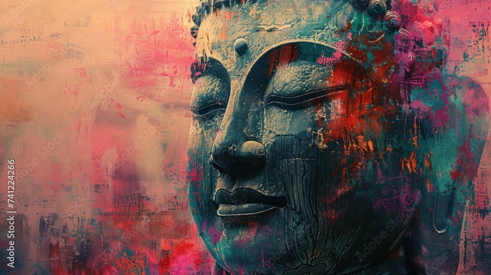 buddha in colorful vintage style illustration. Abstract