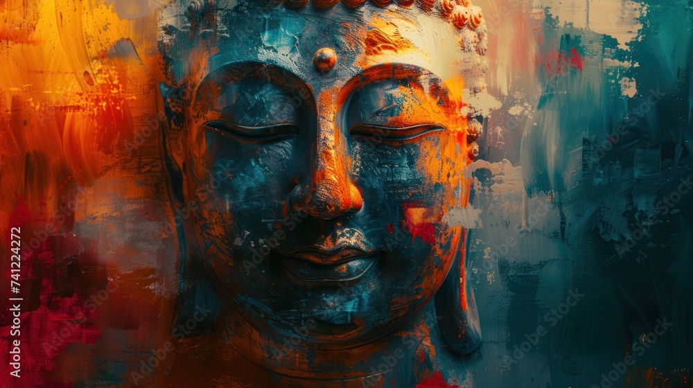 buddha in colorful vintage style illustration. Abstract
