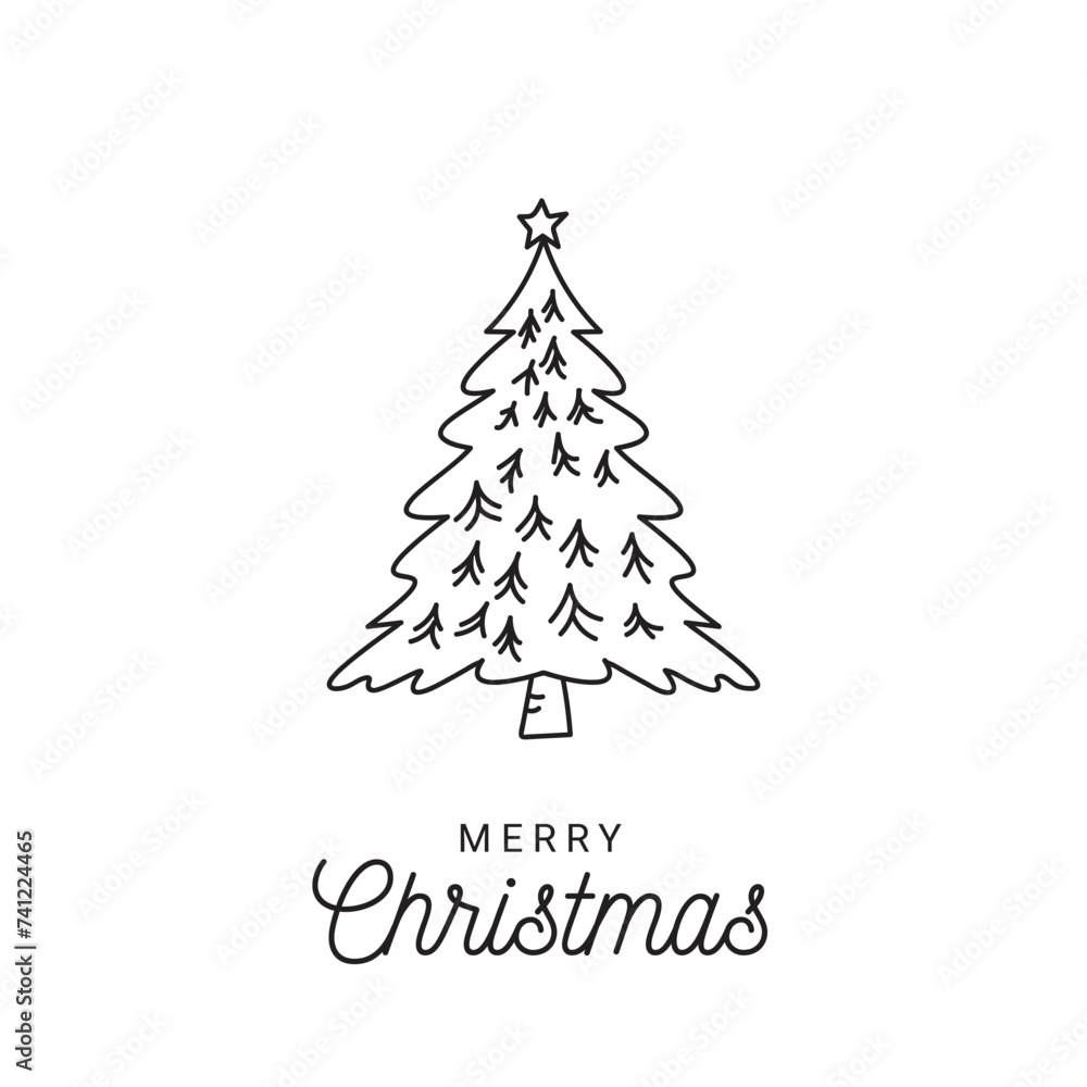 Merry Christmas background with tree line art design Merry Christmas background with tree line art design