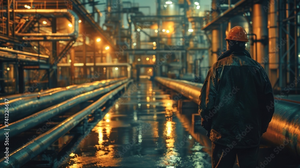 Engineer in oil blending factory, Inspection at steel long pipes and pipe elbow station oil at factory. Engineer in oil blending factory, Inspection at steel long pipes and pipe elbow station oil at factory.