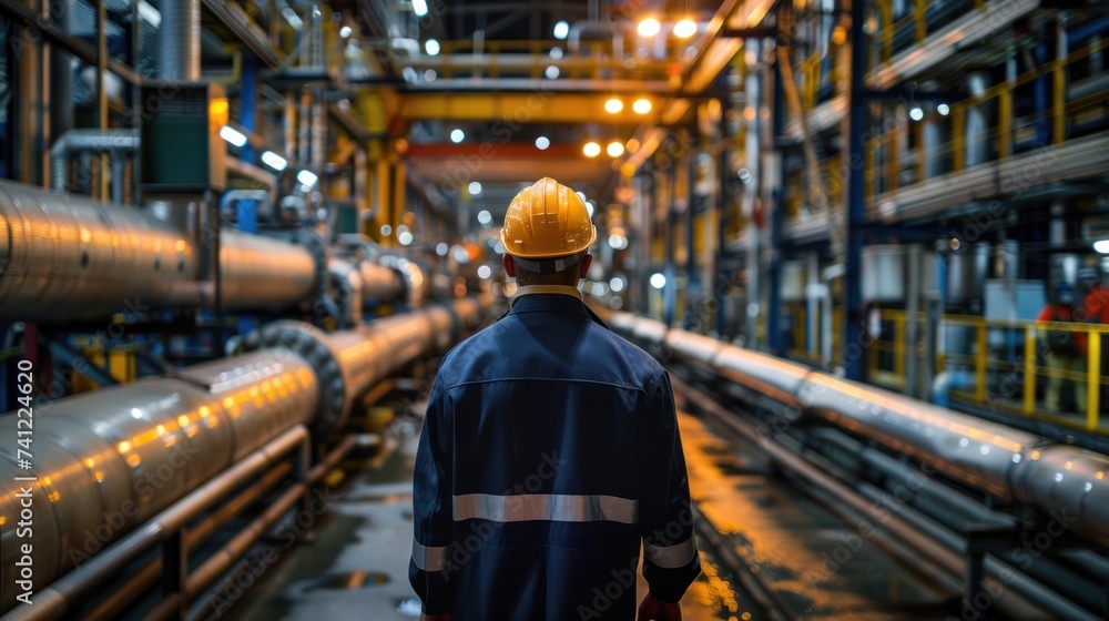 Engineer in oil blending factory, Inspection at steel long pipes and pipe elbow station oil at factory. Engineer in oil blending factory, Inspection at steel long pipes and pipe elbow station oil at factory.