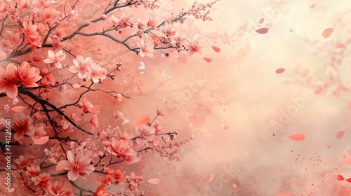 Cherry Blossoms in Ethereal Spring Artwork with Falling Petals